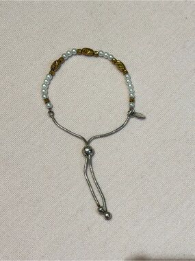 Dyadema Silver 925 Italy Delicate Gold & Pearl Beaded Adjustable Bracelet
